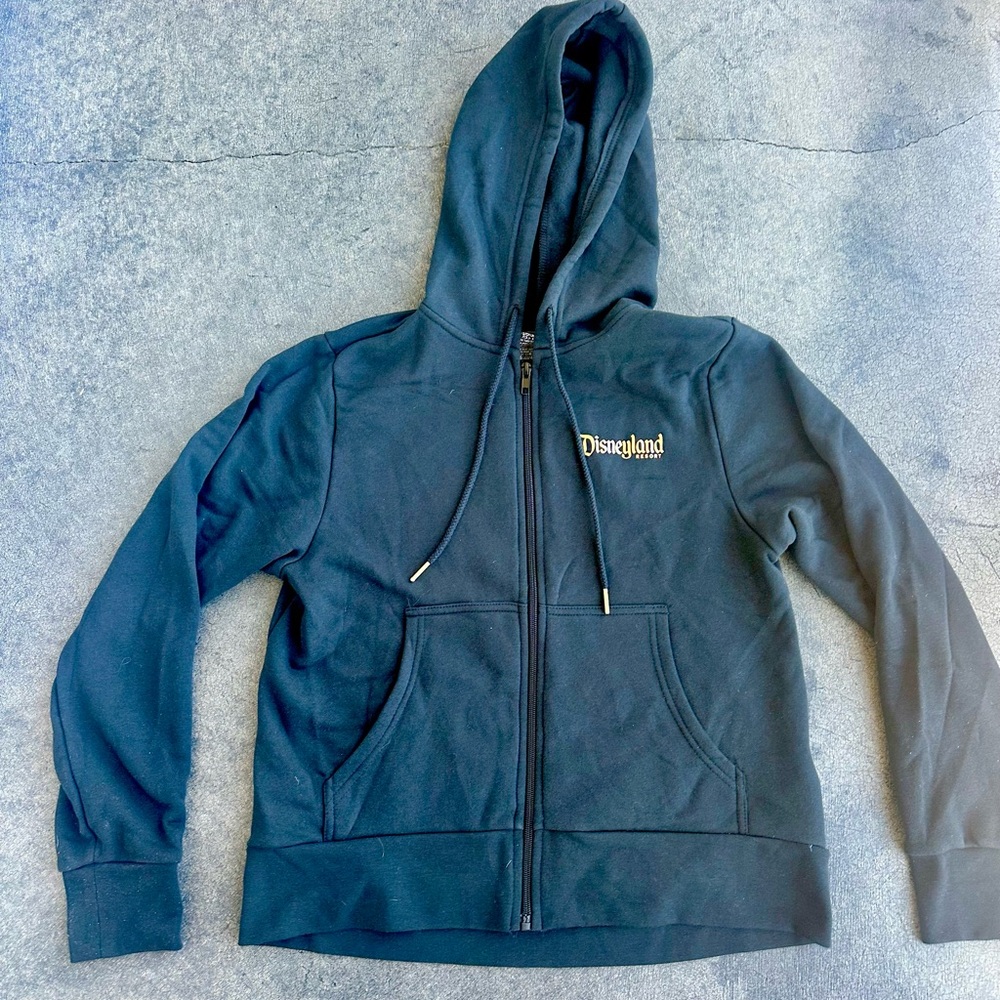 Disneyland Womens sz S BLACK classic style cotton blend zip front hoodie
